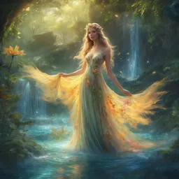 A girl standing in a forest stream